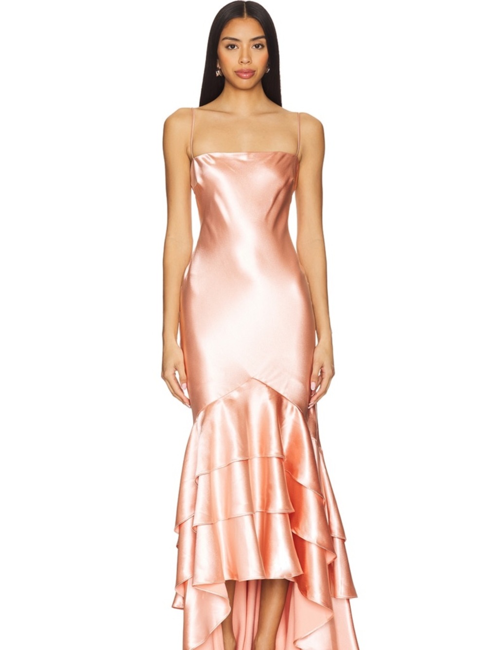 Satin Mermaid Ruffle Dress in peachy Rose Gold